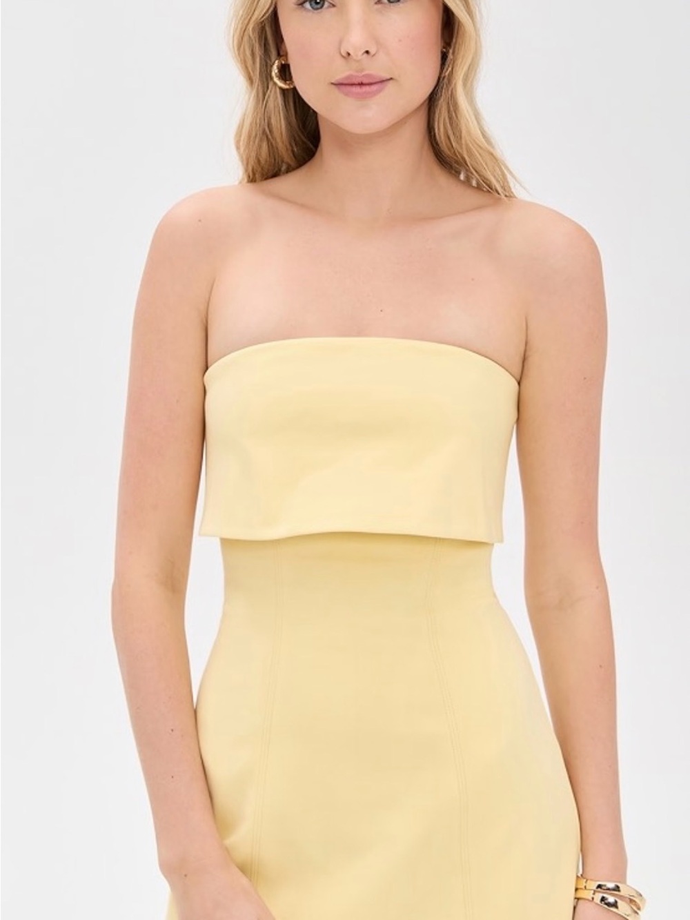 Misha Strapless Yellow Sheath Dress small 2